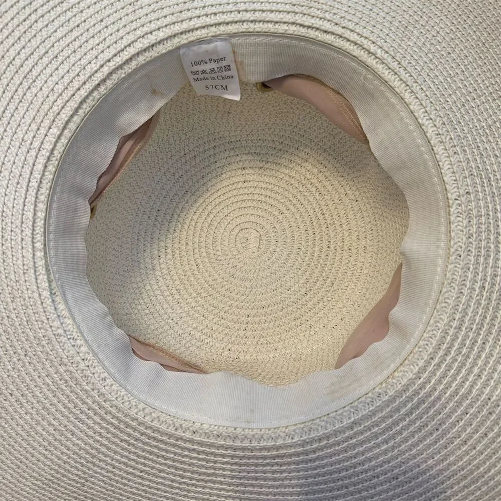 Amazon Women's Ivory Wide Brim Sun Hat w/ Changeable Scarf Medium